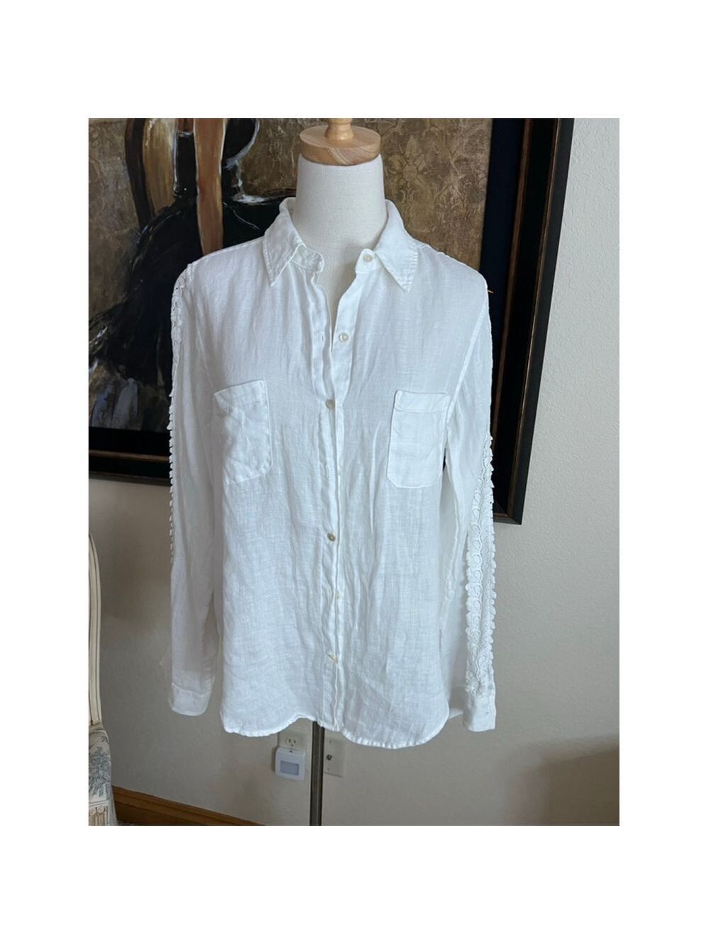 Women's Lilly Pulitzer White Linen Button Down Shirt M